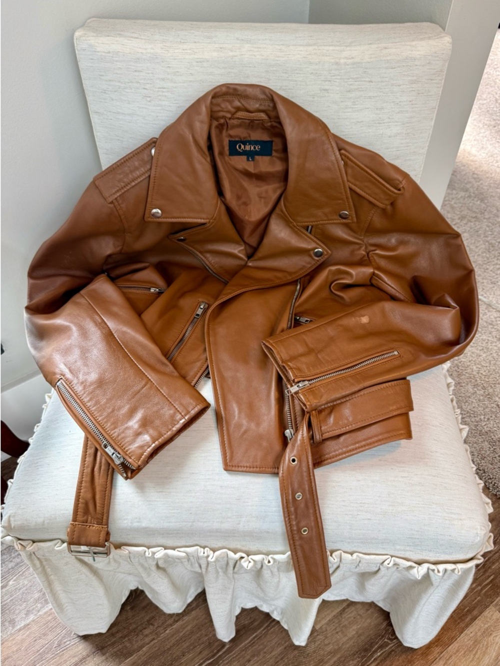 Quince Cognac Brown Leather Moto Jacket